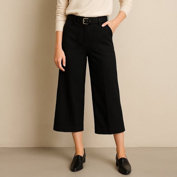 RED Valentino High-Waist Belted Wide Leg Cropped Trousers Culottes Black IT 36 - Picture 1 of 15